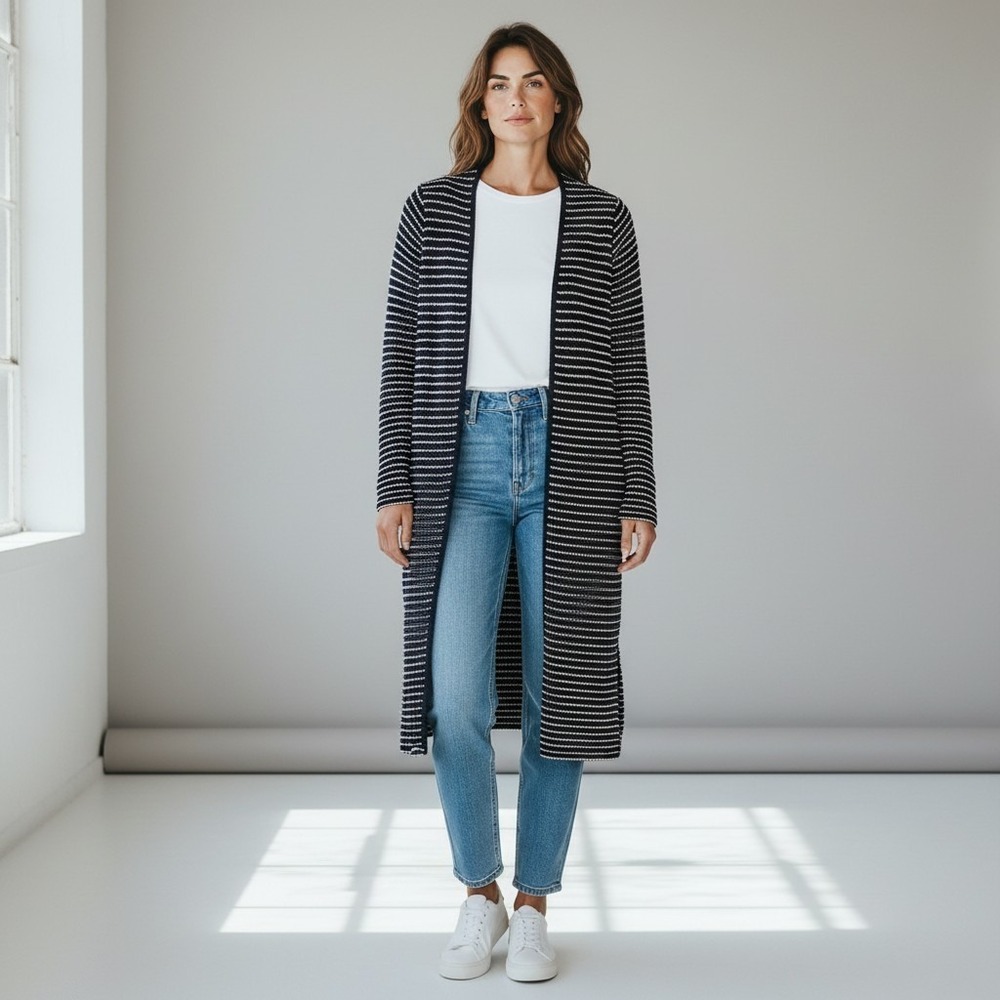 Chelsea Sky Womens‎ Maxi Cardigan Sweater Navy  Size M